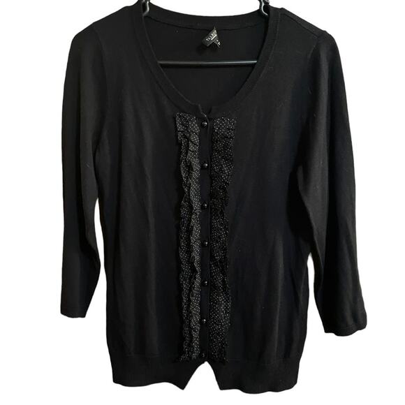 Talbots Small Black Button Front Cardigan Sweater Silk Cotton Blend - Picture 1 of 8